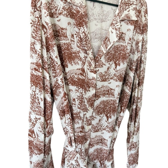 Reformation NEW Greek Printed Brown Button Down Shirt Dress - Picture 3 of 8